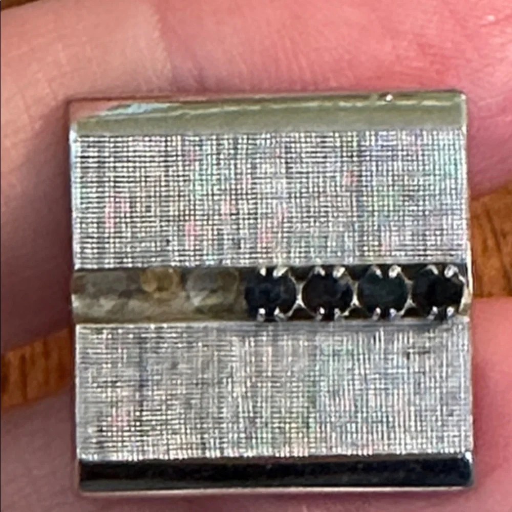 Vtg Mid‎ Century SWANK Square Silver  Tone Cufflinks with Dark Navy Rhinestones
